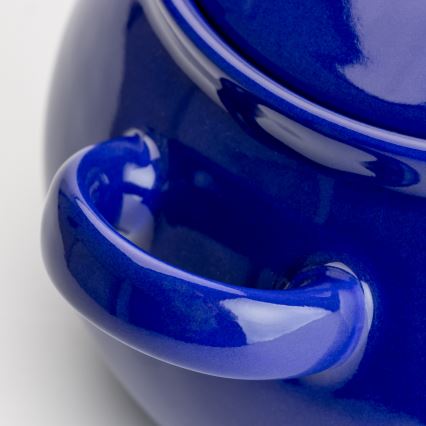 Castron ceramic albastru închis cu capac pentru supă