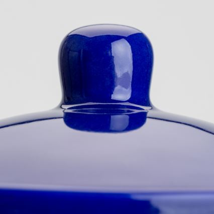 Castron ceramic albastru închis cu capac pentru supă