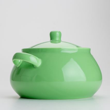 Castron ceramic cu capac pentru supă, verde deschis