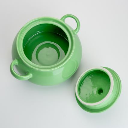 Castron ceramic cu capac pentru supă, verde deschis