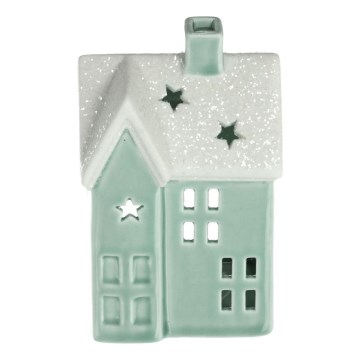 Căsuță din porțelan pentru lumânări 11,1 cm verde-mentă