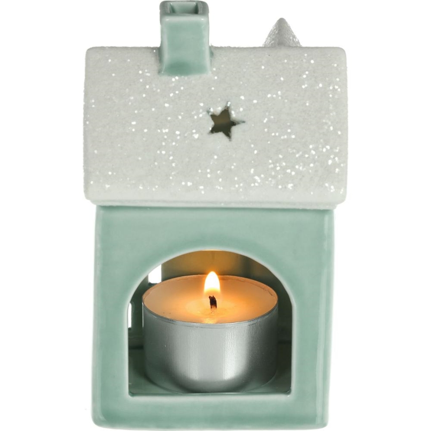 Căsuță din porțelan pentru lumânări 11,1 cm verde-mentă