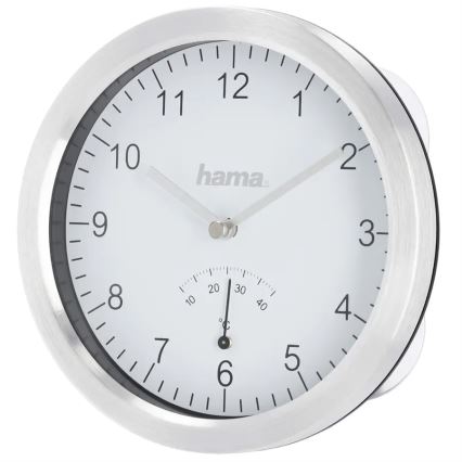 Ceas de perete de baie cu termometru 1xAA IPX4 argintiu Hama