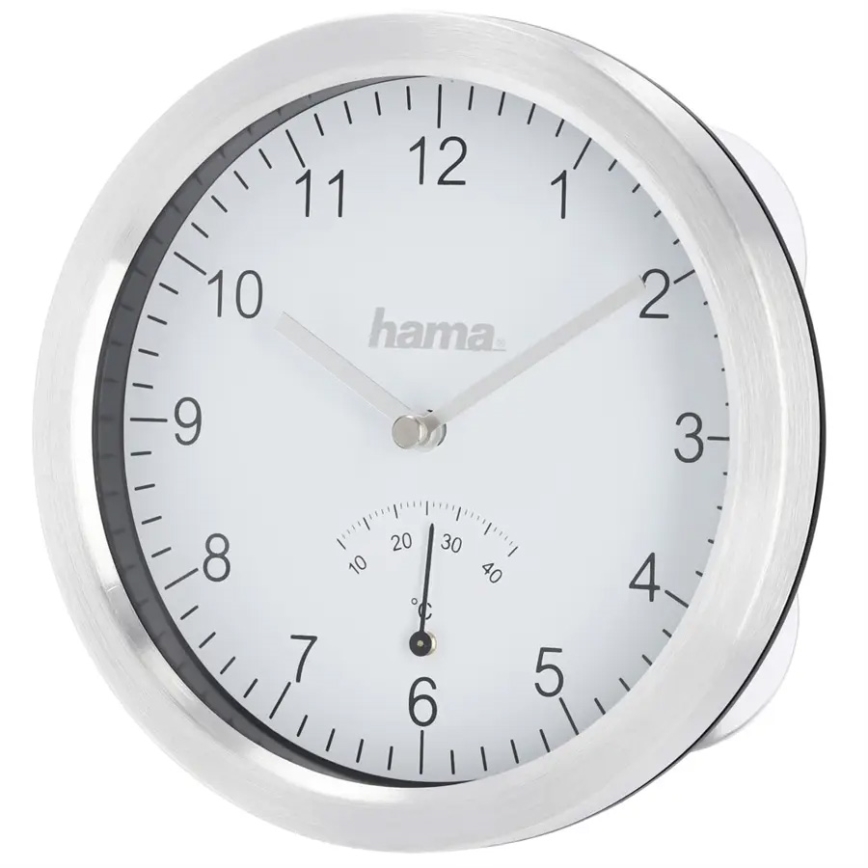 Ceas de perete de baie cu termometru 1xAA IPX4 argintiu Hama