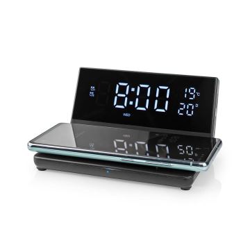 Ceas deșteptător cu afișaj LCD și încărcător fără fir 15W/230V negr
