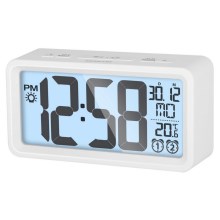 Ceas deșteptător cu afișaj LCD și termometru 2xAAA alb Sencor