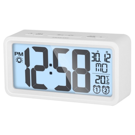 Ceas deșteptător cu afișaj LCD și termometru 2xAAA alb Sencor