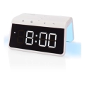 Ceas deșteptător cu ecran LCD și încărcător wireless 15W/5V 1xCR2032 alb