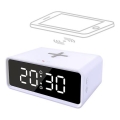Ceas digital alb cu încărcător wireless Qi, 230V/CR2032