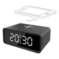 Ceas digital cu încărcător wireless Qi, alimentare 230 V și baterie CR2032, negru