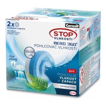 Ceresit - Tablete pentru dezumidificator 2 în 1 AERO 360° 2 x 450 g, prospețime de cascadă
