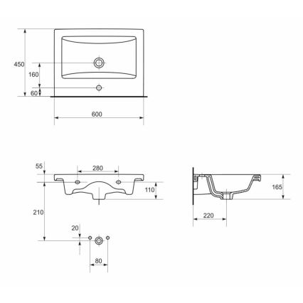 Cersanit K32-003-ECO - Lavoar COMO 45x60 cm pentru blat/suspendat, ceramică, alb lucios