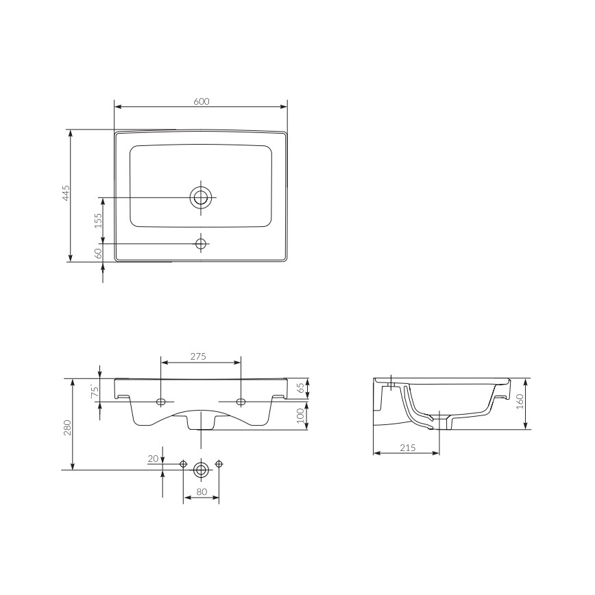 Cersanit K114-006 - Lavoar încastrat CREA 44,5x60 cm ceramică/alb lucios