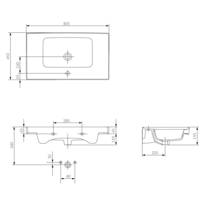 Cersanit K114-017 - Lavoar CREA 44,5 x 80,5 cm pentru blat/suspendat, ceramică, alb lucios
