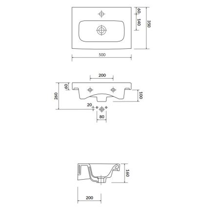 Cersanit K116-008 - Lavoar MODUO SLIM 35 x 50 cm pentru montare pe blat/suspendat, ceramică, alb lucios