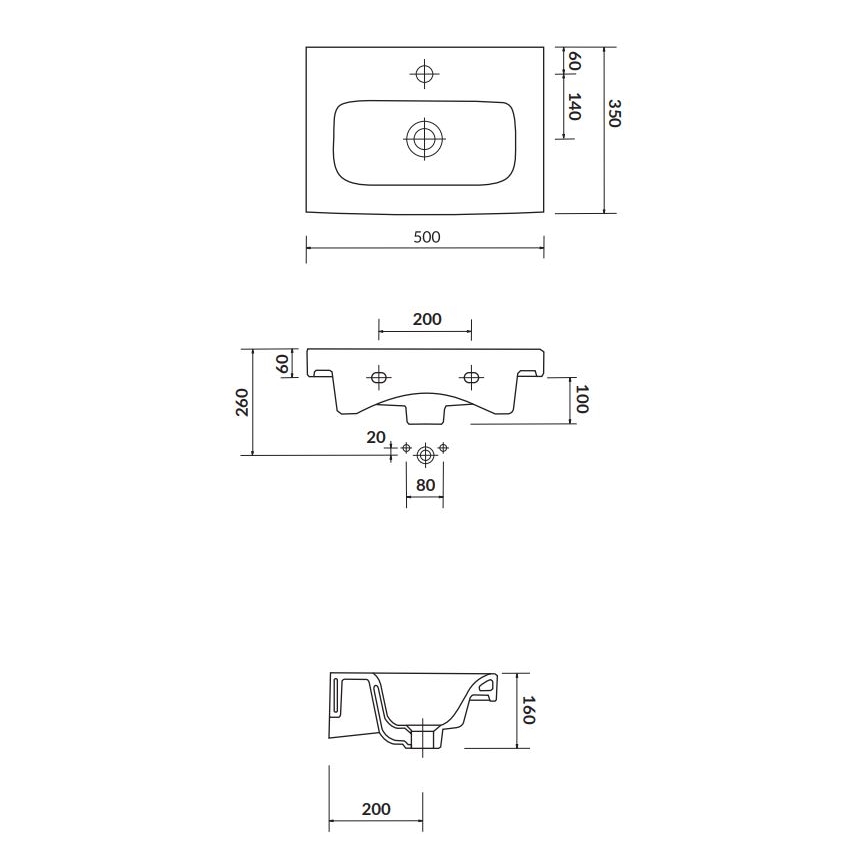 Cersanit K116-008 - Lavoar MODUO SLIM 35 x 50 cm pentru montare pe blat/suspendat, ceramică, alb lucios