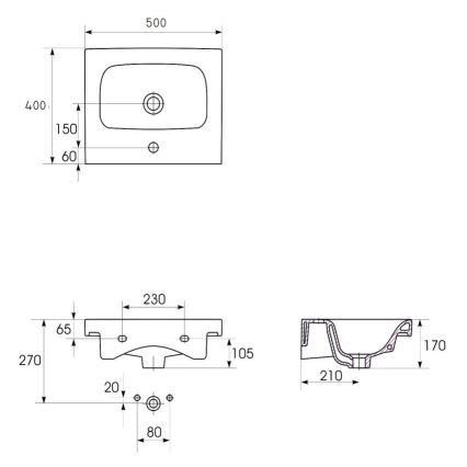 Cersanit K116-009 - Lavoar pentru blat/suspendat MODUO 40x50 cm ceramică/alb lucios
