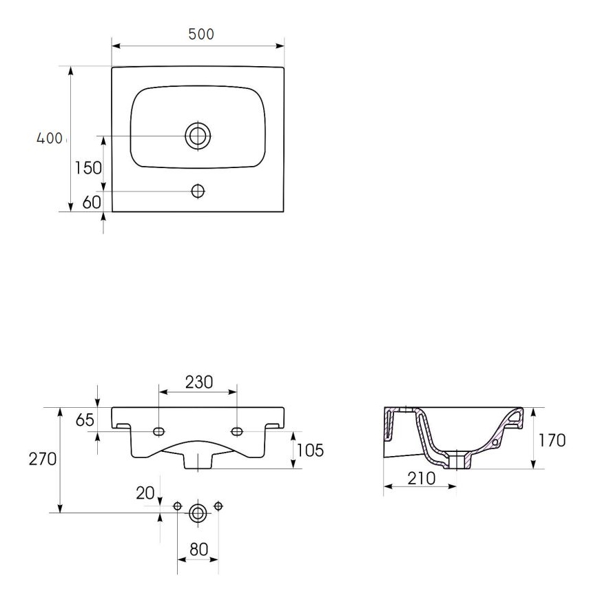 Cersanit K116-009 - Lavoar pentru blat/suspendat MODUO 40x50 cm ceramică/alb lucios