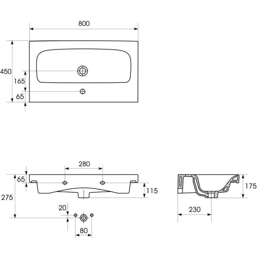 Cersanit MODUO K116-013-ECO - Lavoar pentru montaj pe blat/suspendat 45x80 cm, ceramică, alb lucios