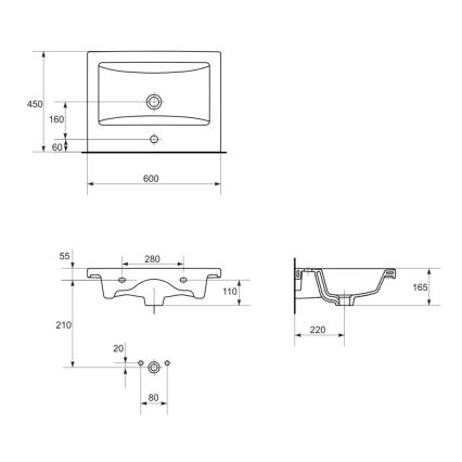 Cersanit K32-003-BOX - Lavoar COMO 45 x 60 cm, pentru blat/suspendat, ceramică, alb lucios