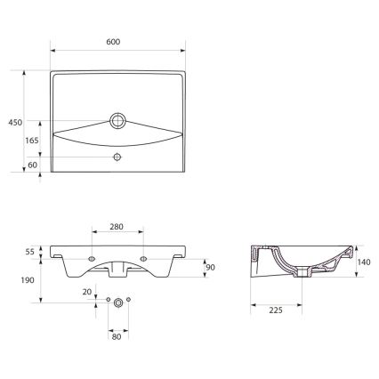Cersanit K35-006 - Lavoar încastrat CITY 45x60 cm, ceramică/alb lucios