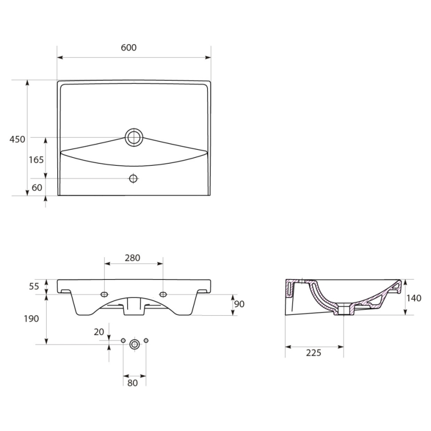 Cersanit K35-006 - Lavoar încastrat CITY 45x60 cm, ceramică/alb lucios