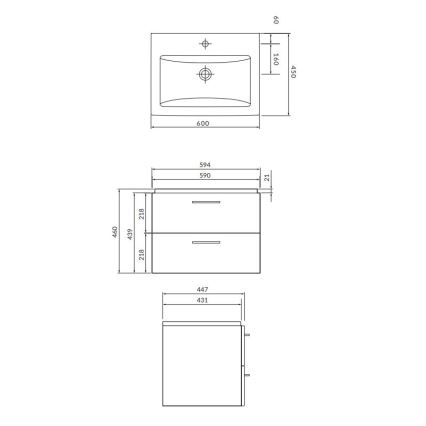 Cersanit S801-148-DSM - Dulap suspendat pentru baie cu lavoar LARA 60x45 cm, nuc