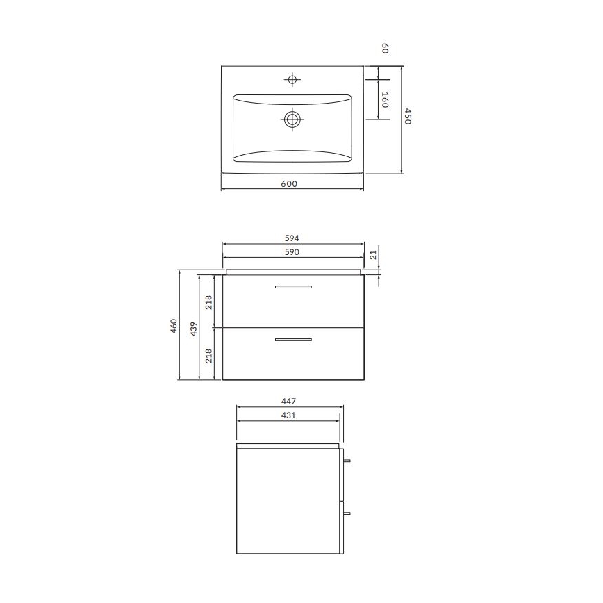 Cersanit S801-148-DSM - Dulap suspendat pentru baie cu lavoar LARA 60x45 cm, nuc