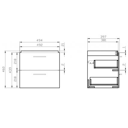 Cersanit S801-153-DSM - Dulap suspendat pentru baie cu lavoar LARA COMO 50x40 cm, nuc