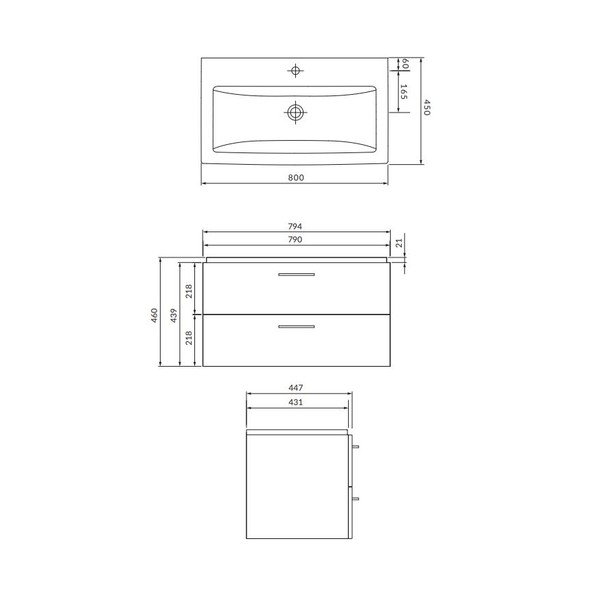 Cersanit S801-154-DSM - Dulap suspendat pentru baie LARA cu lavoar, 80 x 45 cm, nuc