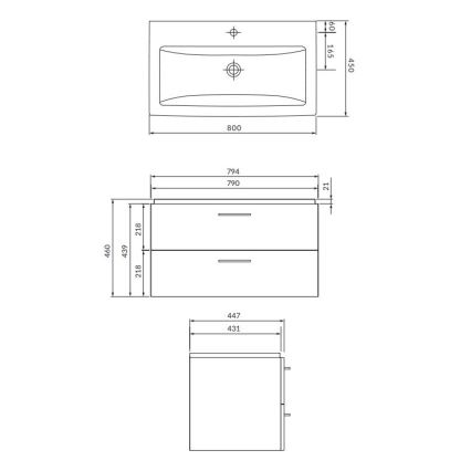 Cersanit S801-154-DSM - Dulap suspendat de baie cu lavoar LARA, 80 x 46 x 45 cm, nuc
