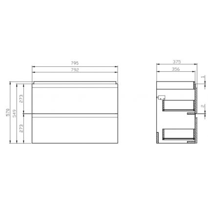 Cersanit S801-225-DSM - Dulap suspendat de baie cu lavoar MODUO SLIM, 80x38 cm, alb lucios