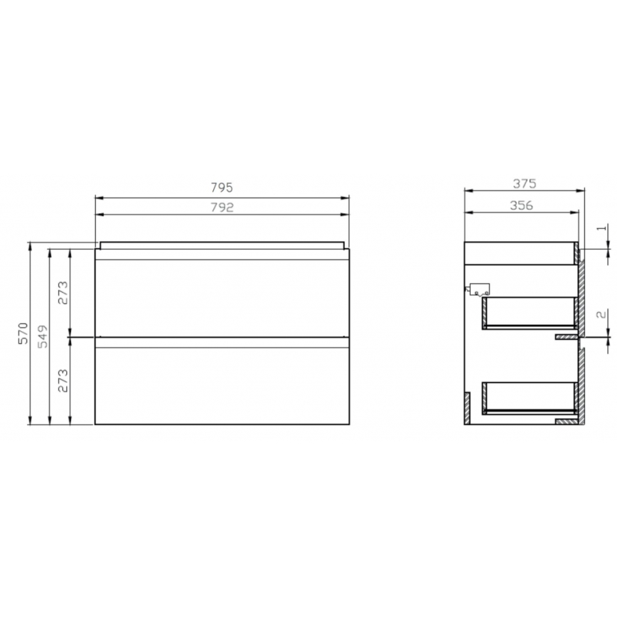 Cersanit S801-225-DSM - Dulap suspendat de baie cu lavoar MODUO SLIM, 80x38 cm, alb lucios