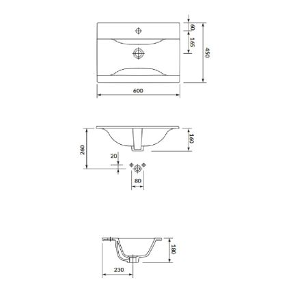 Cersanit S801-457 - Dulap suspendat de baie NIKO cu lavoar, 60x45 cm, nuc