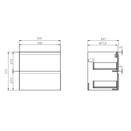 Cersanit S929-010 - Dulap suspendat MODUO pentru baie sub lavoar 59,5x44,7 cm alb lucios
