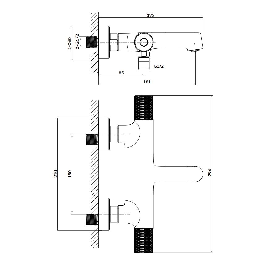Cersanit S951-566 - Baterie termostatică pentru cadă ZEN neagră