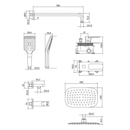 Cersanit S952-029 - Set de duș cu baterie incastrată LARGA crom lucios