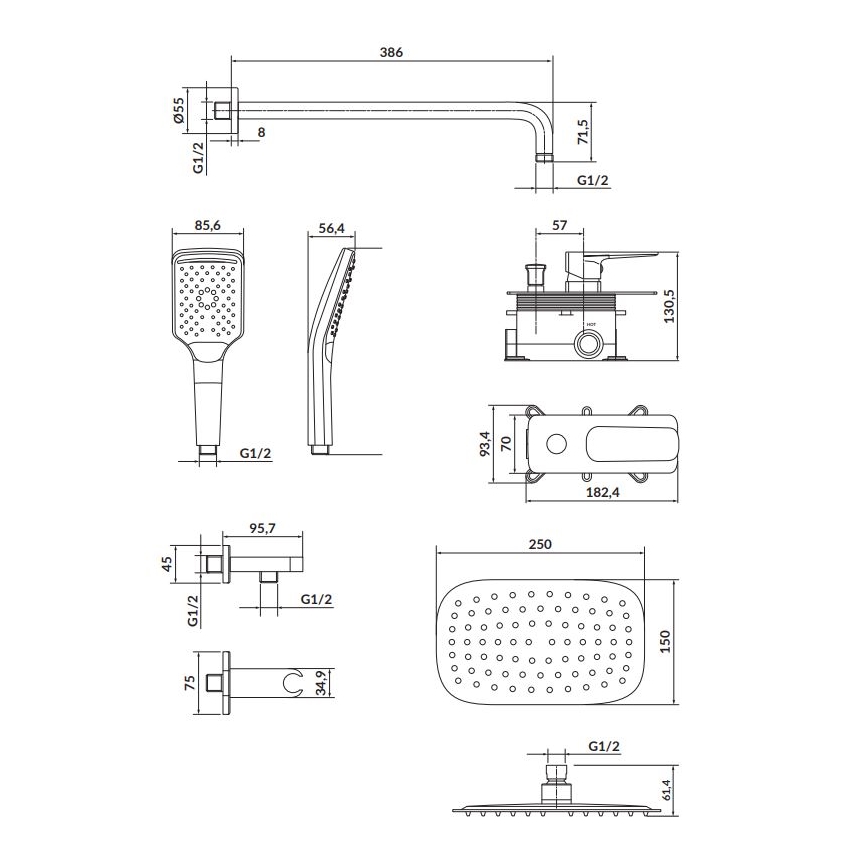 Cersanit S952-029 - Set de duș cu baterie incastrată LARGA crom lucios