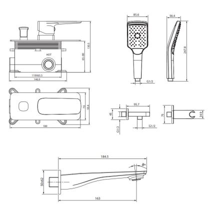 Cersanit S952-039 - Set cadă cu baterie încastrată LARGA crom lucios