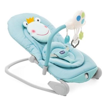 Chicco - Șezlong BALLOON Froggy pentru bebeluși, cu vibrații și melodii, 2xAA + 1xLR20, albastru