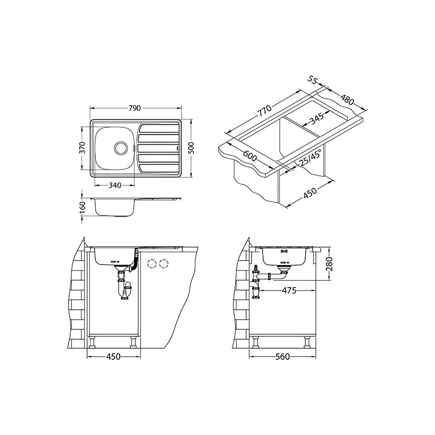 Chiuvetă de bucătărie ALVEUS 1098938 ZOOM 79x50 cm crom