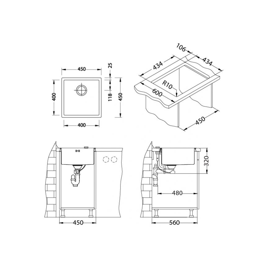 Chiuvetă de bucătărie ALVEUS 1103381 QUADRIX 45x45 cm bronz