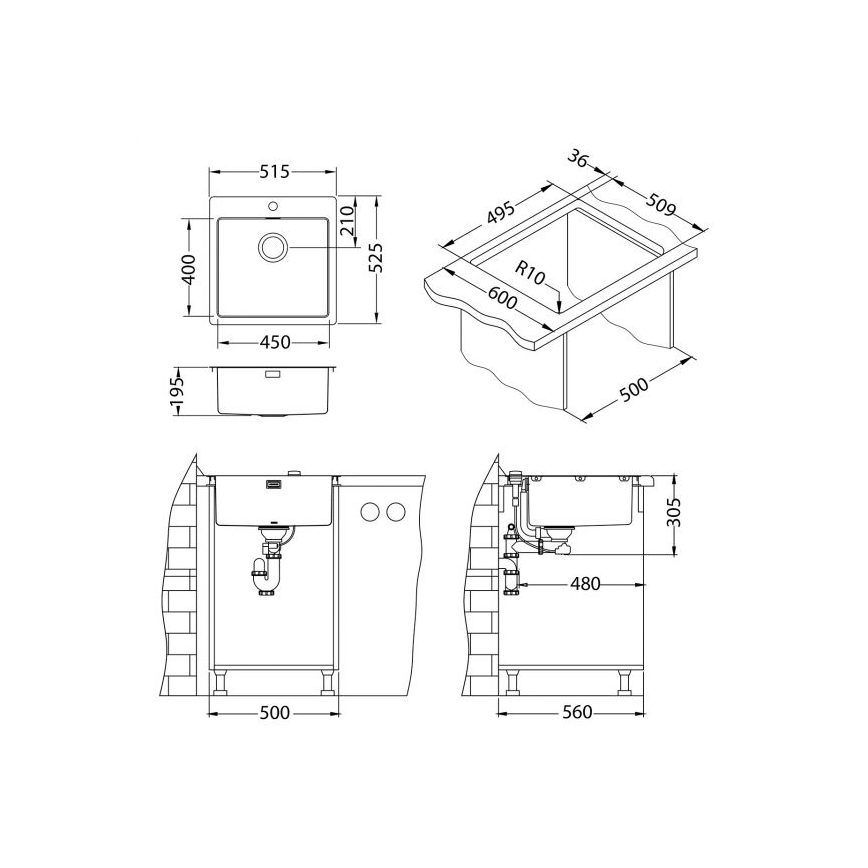 Chiuvetă de bucătărie ALVEUS 1106867 PURE 52,5x51,5 cm auriu