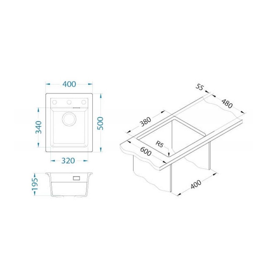 Chiuvetă de bucătărie ALVEUS 1139771 ATROX 50x40 cm negru