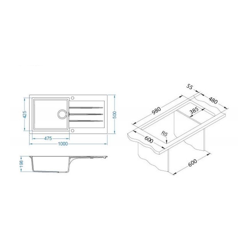 Chiuvetă de bucătărie ALVEUS 1140597 CADIT 100x50 cm bej