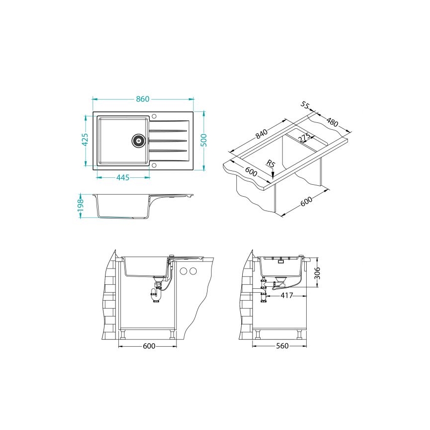 Chiuvetă de bucătărie ALVEUS 1148160 CADIT 86x50 cm negru