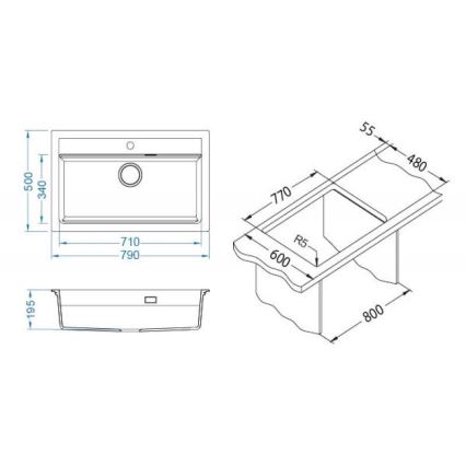 Chiuvetă de bucătărie ALVEUS 1148163 ATROX 79x50 cm negru