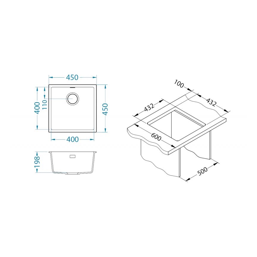 Chiuvetă de bucătărie ALVEUS 1150048 OMNI 45x45 cm negru mat