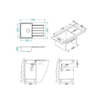 Chiuvetă de bucătărie ALVEUS LINE 79 x 50 cm, inox satinat - 1069147