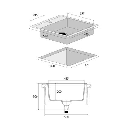 Chiuvetă de bucătărie CUBIS Concept DG00C50DG - 49x51 cm granit/ gri închis